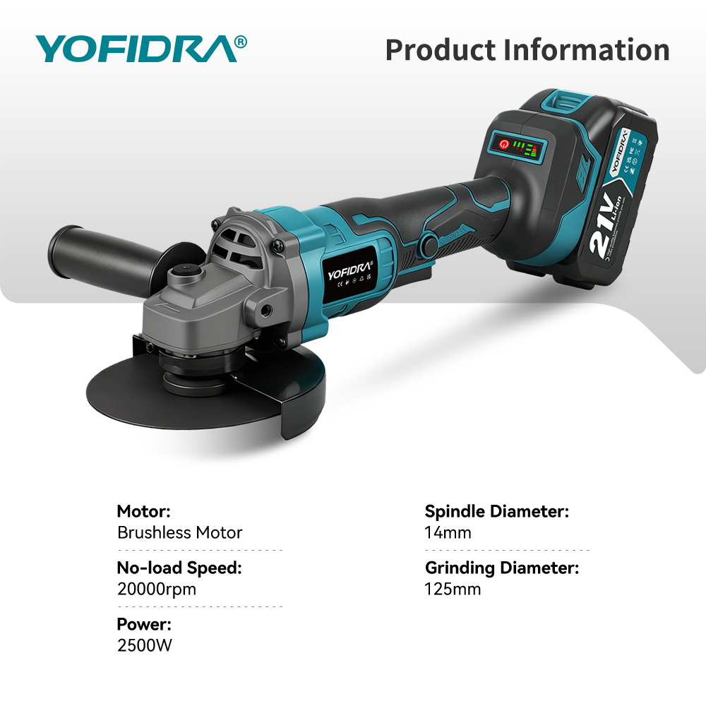 YOFIDRA 125mm Brushless Angle  - đánh giá và giá Brushless Angle Grinder Battery Powered