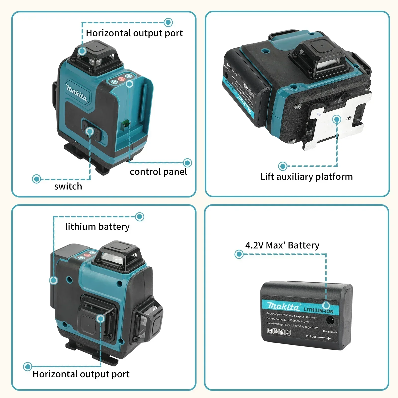 5.0Ah Max Makita 40V Battery M - đánh giá và giá Laser Level 16 Lines 4D Green